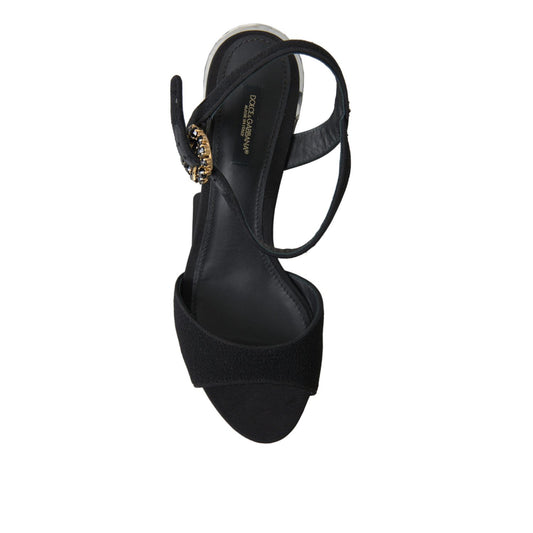 Dolce & Gabbana Black Crystals Ankle Strap Sandals Shoes