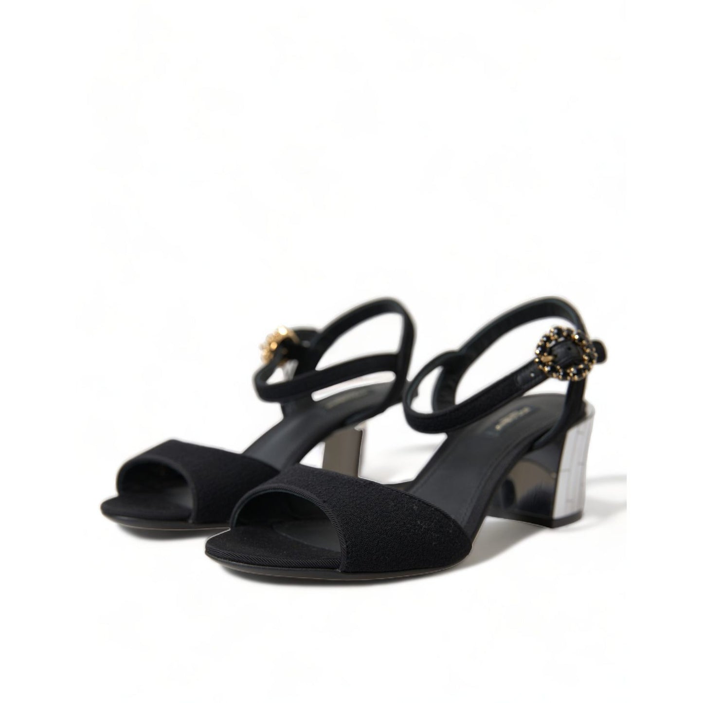 Dolce & Gabbana Black Crystals Ankle Strap Sandals Shoes