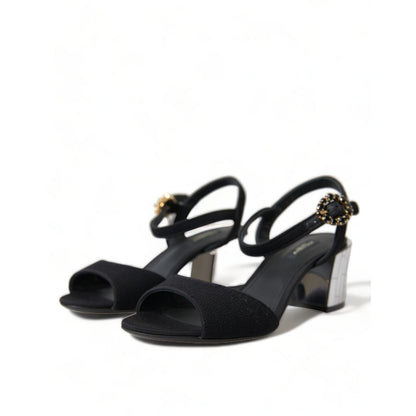 Dolce & Gabbana Black Crystals Ankle Strap Sandals Shoes