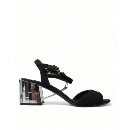 Dolce & Gabbana Black Crystals Ankle Strap Sandals Shoes