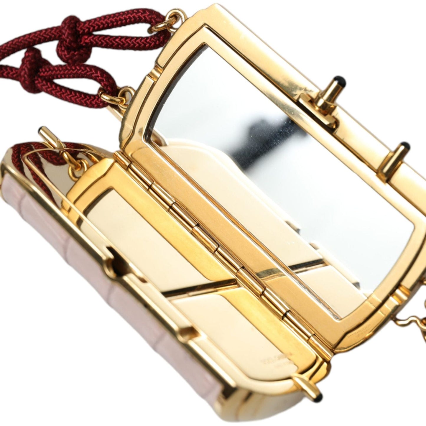 Dolce & Gabbana Pink Exotic Leather Mini Mirror Tassel Makeup Bag 1728,67345645728,Bags,Dolce & Gabbana,Handbags - Bags,Handbags - Women - Bags,Material: 100% exotic leather,New with tags,Pink,Toiletry Bags - Bags,Women,Women - Bags