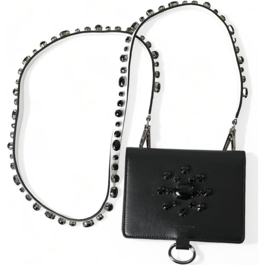 Dolce & Gabbana Black Leather Crystal Embellished Card Holder Wallet 1728,67345645728,Accessories,Bags,Black,Cardholders - Wallets - Accessories,Crystal,Dolce & Gabbana,Materials: Leather,New with tags,Wallets - Accessories,Wallets - Women - Bags,Women,Wo