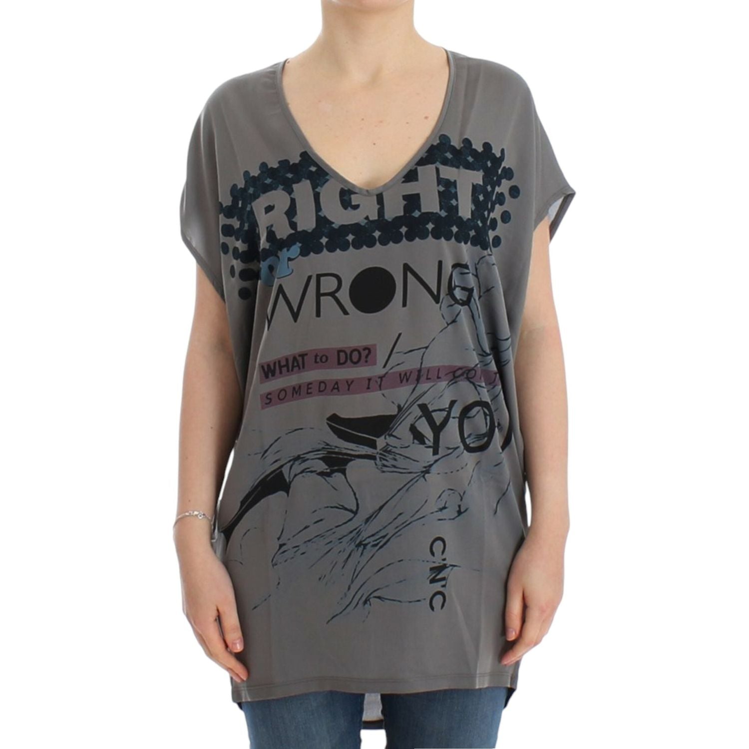 Costume National Gray V-neck long t-shirt
