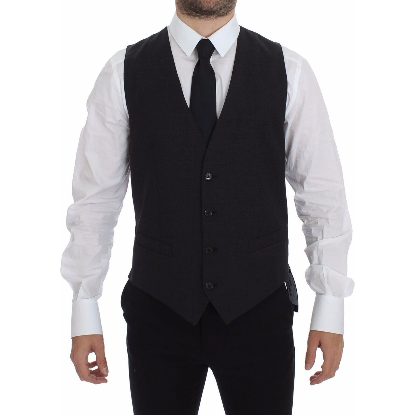 Dolce & Gabbana Gray Slim Fit Button Front Dress Formal Vest
