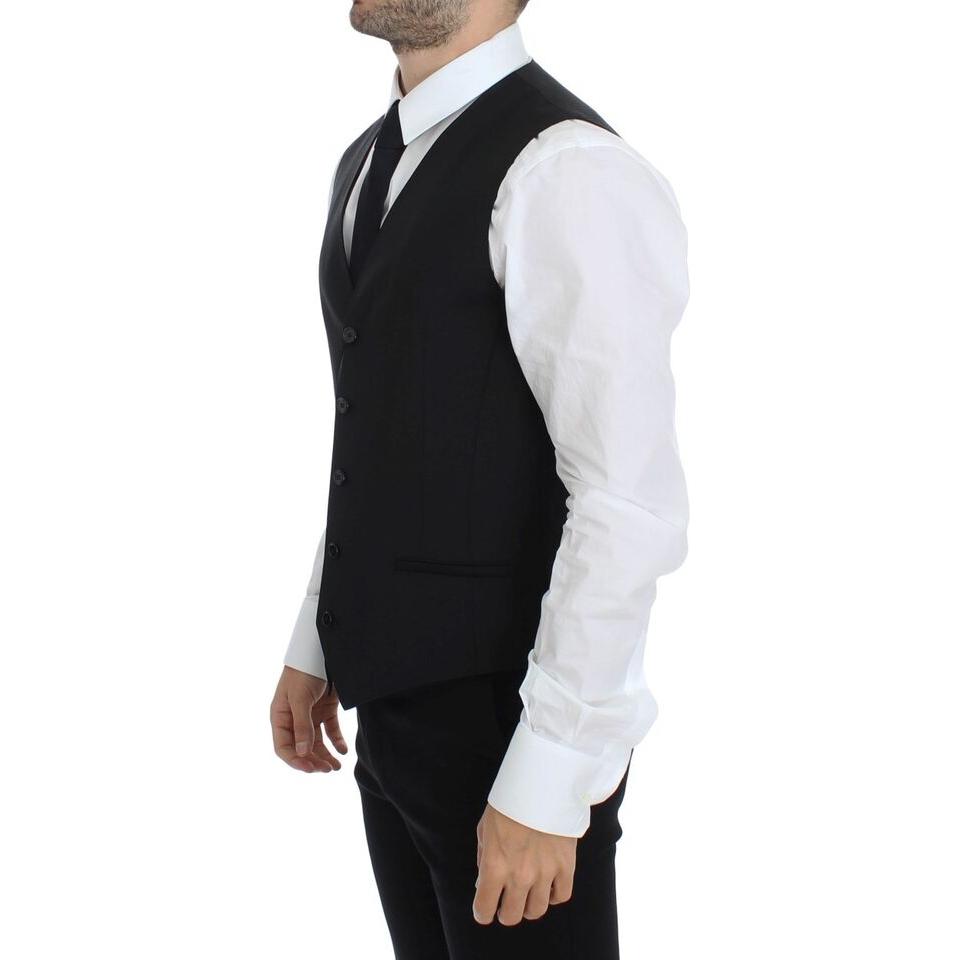 Dolce & Gabbana Black Wool Silk Stretch Dress Vest Blazer