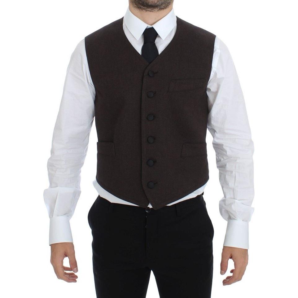 Dolce & Gabbana Brown Cotton Blend Dress Vest Gilet