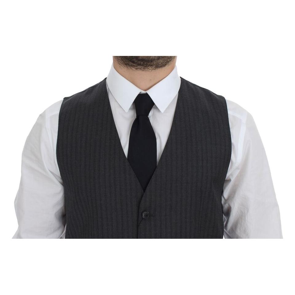 Dolce & Gabbana Elegant Black Striped Wool Dress Vest Dolce & Gabbana