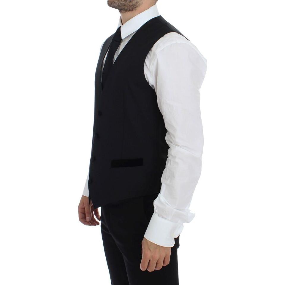 Dolce & Gabbana Black Wool Formal Dress Vest Gilet Weste