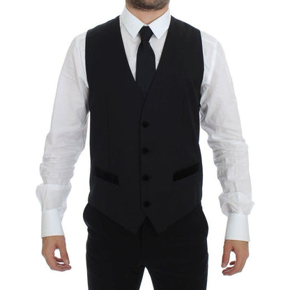 Dolce & Gabbana Black Wool Formal Dress Vest Gilet Weste