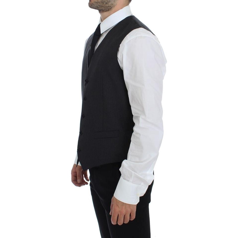 Dolce & Gabbana Gray Striped Wool Single Breasted Vest 1728,67345645728,Clothing,Dolce & Gabbana,Gray,IT48 | M,Material: 100% Wool,Men,Men - Clothing,New with tags,Suits & Blazers - Clothing,Vests - Men - Clothing,Waistcoats - Suits & Blazers - Clothing