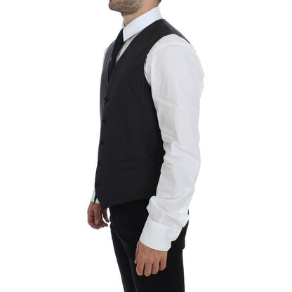 Dolce & Gabbana Gray Striped Wool Single Breasted Vest 1728,67345645728,Clothing,Dolce & Gabbana,Gray,IT48 | M,Material: 100% Wool,Men,Men - Clothing,New with tags,Suits & Blazers - Clothing,Vests - Men - Clothing,Waistcoats - Suits & Blazers - Clothing