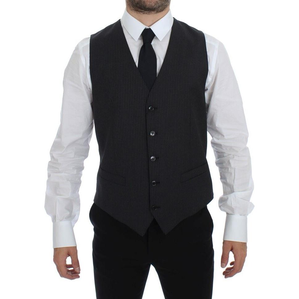Dolce & Gabbana Gray Striped Wool Single Breasted Vest 1728,67345645728,Clothing,Dolce & Gabbana,Gray,IT48 | M,Material: 100% Wool,Men,Men - Clothing,New with tags,Suits & Blazers - Clothing,Vests - Men - Clothing,Waistcoats - Suits & Blazers - Clothing