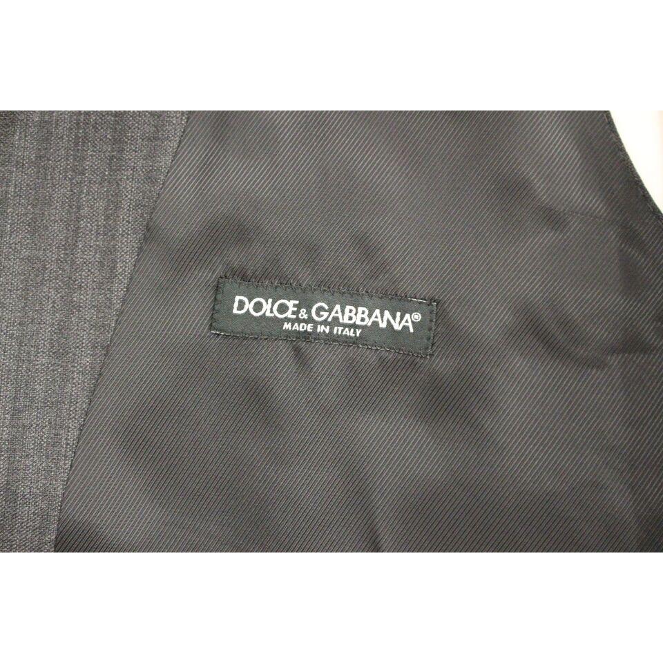 Dolce & Gabbana Gray Striped Wool Single Breasted Vest 1728,67345645728,Clothing,Dolce & Gabbana,Gray,IT48 | M,Material: 100% Wool,Men,Men - Clothing,New with tags,Suits & Blazers - Clothing,Vests - Men - Clothing,Waistcoats - Suits & Blazers - Clothing