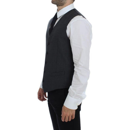 Dolce & Gabbana Gray Striped Wool Single Breasted Vest 1728,67345645728,Clothing,Dolce & Gabbana,Gray,IT48 | M,Material: 100% Wool,Men,Men - Clothing,New with tags,Suits & Blazers - Clothing,Vests - Men - Clothing,Waistcoats - Suits & Blazers - Clothing