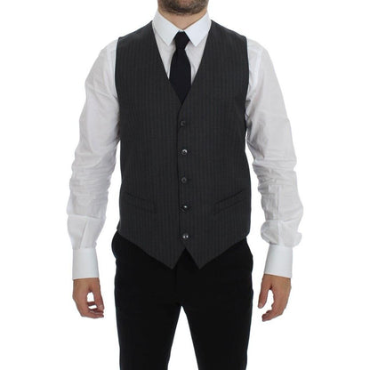 Dolce & Gabbana Gray Striped Wool Single Breasted Vest 1728,67345645728,Clothing,Dolce & Gabbana,Gray,IT48 | M,Material: 100% Wool,Men,Men - Clothing,New with tags,Suits & Blazers - Clothing,Vests - Men - Clothing,Waistcoats - Suits & Blazers - Clothing