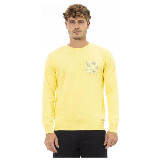 Baldinini Trend Elegant Yellow Crew Neck Sweater with Metal Monogram Baldinini Trend