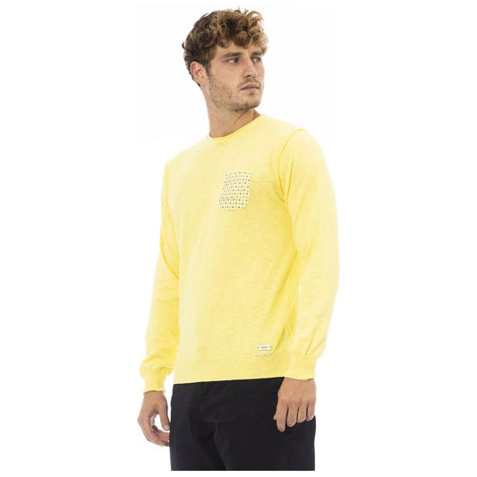 Baldinini Trend Elegant Yellow Crew Neck Sweater with Metal Monogram Baldinini Trend