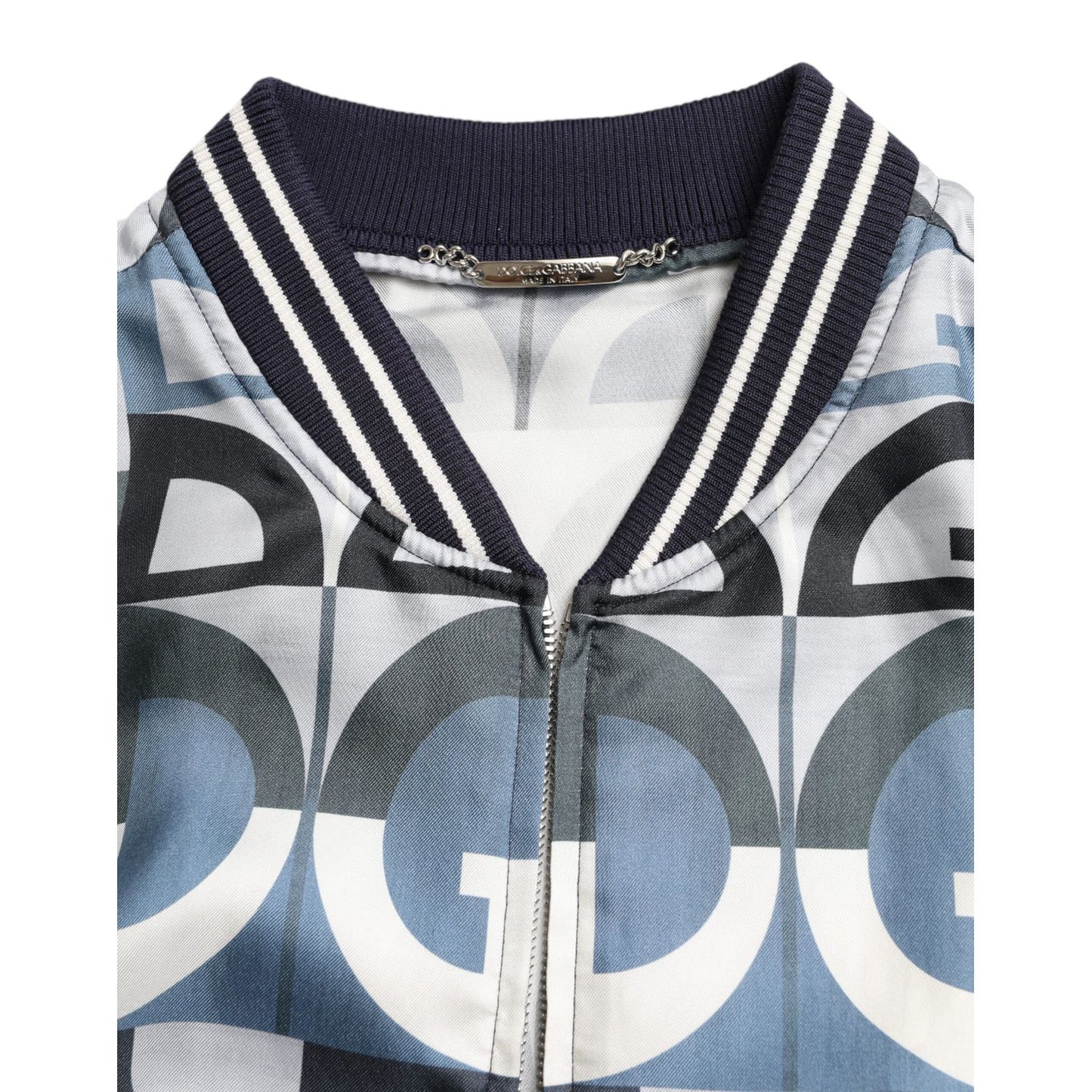 Dolce & Gabbana Multicolor Logo Print Bomber Blouson Jacket 1728,67345645728,Bombers - Jackets & Coats - Clothing,Clothing,Dolce & Gabbana,IT52 | L,Jackets & Coats - Clothing,Jackets - Men - Clothing,Material: 100% Silk,Men,Men - Clothing,Multicolor,New w