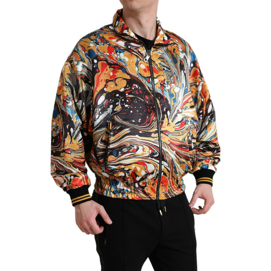 Dolce & Gabbana Multicolor Abstract Polyester Bomber Jacket 1728,67345645728,Bombers - Jackets & Coats - Clothing,Clothing,Dolce & Gabbana,IT50 | L,Jackets & Coats - Clothing,Jackets - Men - Clothing,Material: 100% Polyester,Men,Men - Clothing,Multicolor,