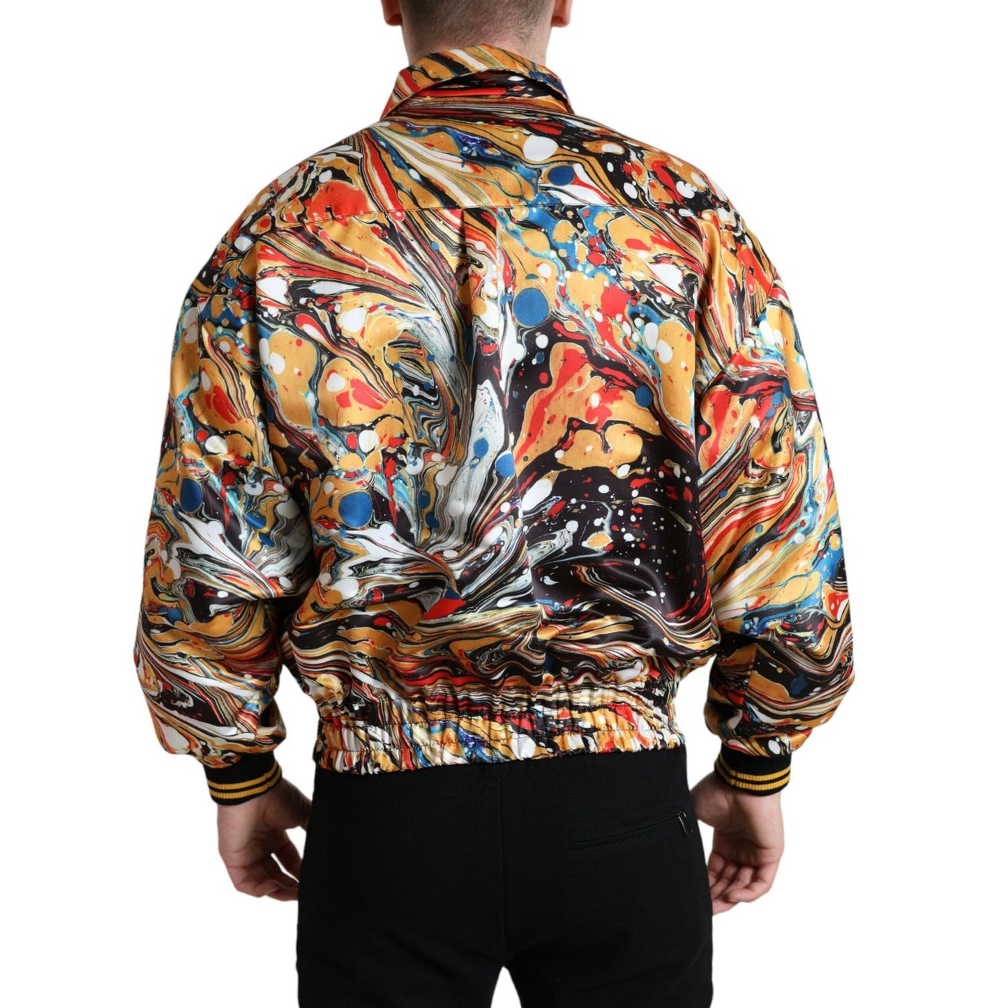 Dolce & Gabbana Multicolor Abstract Polyester Bomber Jacket 1728,67345645728,Bombers - Jackets & Coats - Clothing,Clothing,Dolce & Gabbana,IT50 | L,Jackets & Coats - Clothing,Jackets - Men - Clothing,Material: 100% Polyester,Men,Men - Clothing,Multicolor,