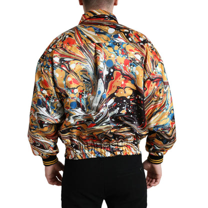 Dolce & Gabbana Multicolor Abstract Polyester Bomber Jacket 1728,67345645728,Bombers - Jackets & Coats - Clothing,Clothing,Dolce & Gabbana,IT50 | L,Jackets & Coats - Clothing,Jackets - Men - Clothing,Material: 100% Polyester,Men,Men - Clothing,Multicolor,