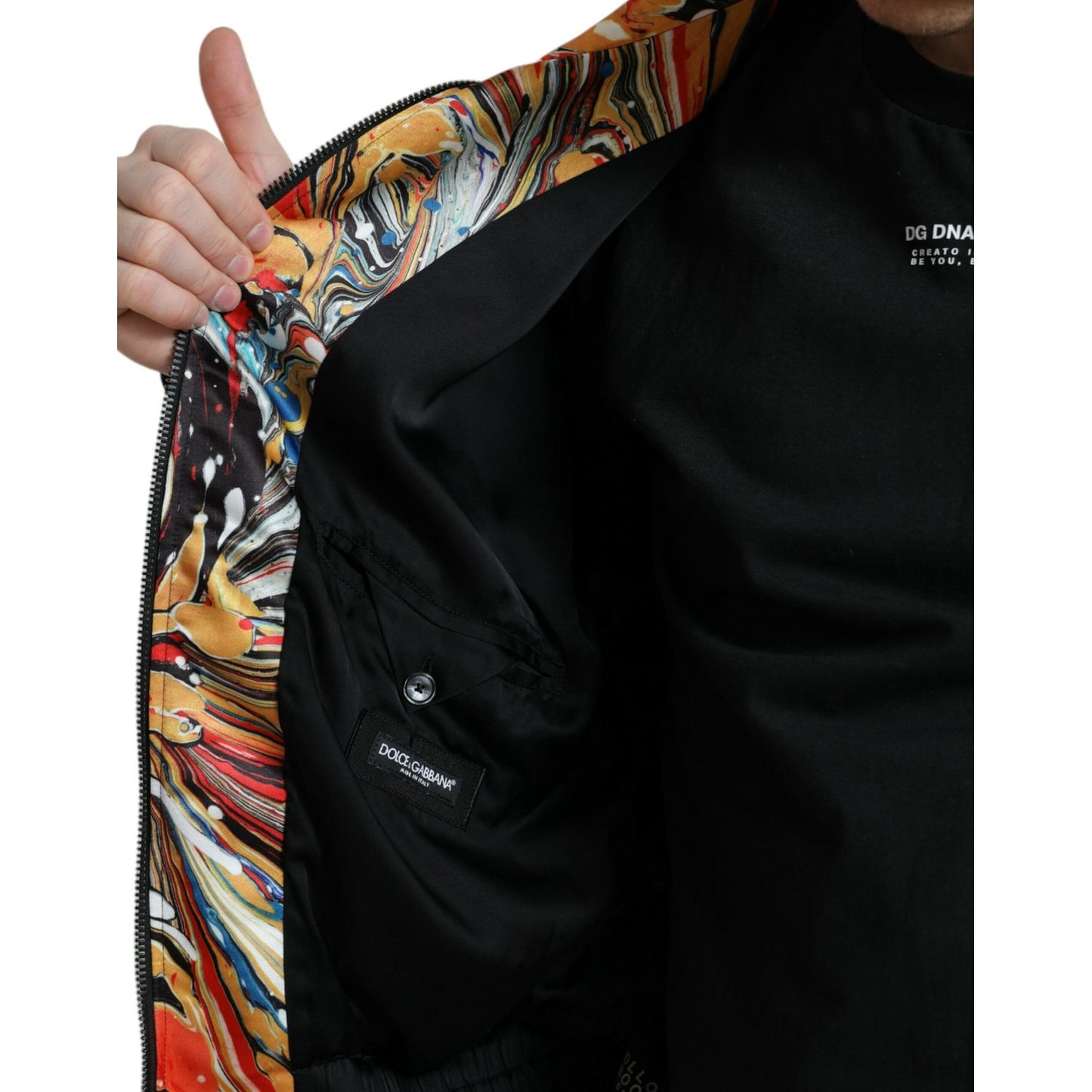 Dolce & Gabbana Multicolor Abstract Polyester Bomber Jacket 1728,67345645728,Bombers - Jackets & Coats - Clothing,Clothing,Dolce & Gabbana,IT50 | L,Jackets & Coats - Clothing,Jackets - Men - Clothing,Material: 100% Polyester,Men,Men - Clothing,Multicolor,
