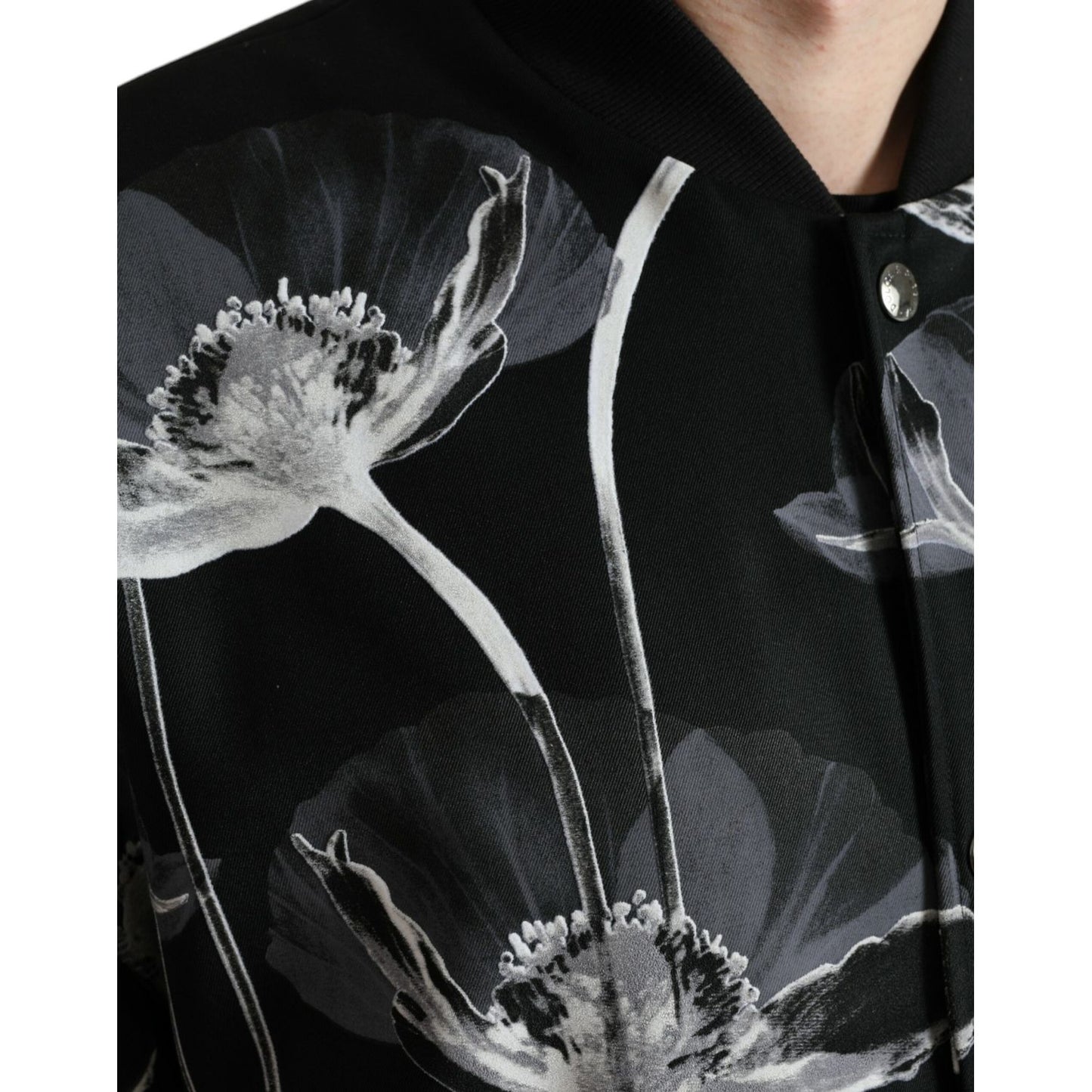 Dolce & Gabbana Black Floral Print Wool Button Down Bomber Jacket 1728,67345645728,Black,Bombers - Jackets & Coats - Clothing,Clothing,Dolce & Gabbana,IT54 | XL,Jackets & Coats - Clothing,Jackets - Men - Clothing,Material: 100% Virgin Wool,Men,Men - Cloth