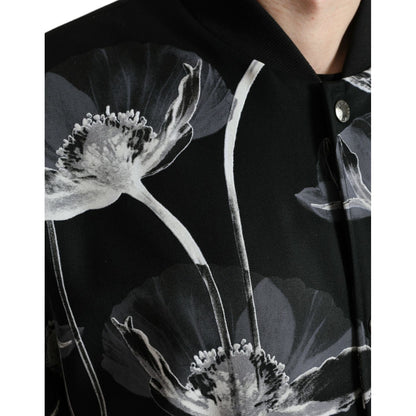 Dolce & Gabbana Black Floral Print Wool Button Down Bomber Jacket 1728,67345645728,Black,Bombers - Jackets & Coats - Clothing,Clothing,Dolce & Gabbana,IT54 | XL,Jackets & Coats - Clothing,Jackets - Men - Clothing,Material: 100% Virgin Wool,Men,Men - Cloth