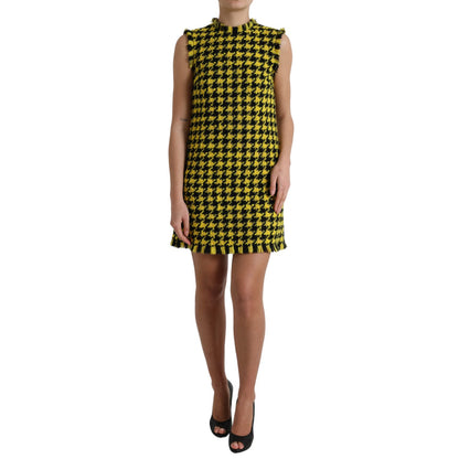Dolce & Gabbana Yellow Houndstooth Sleeveless Aline Mini Dress