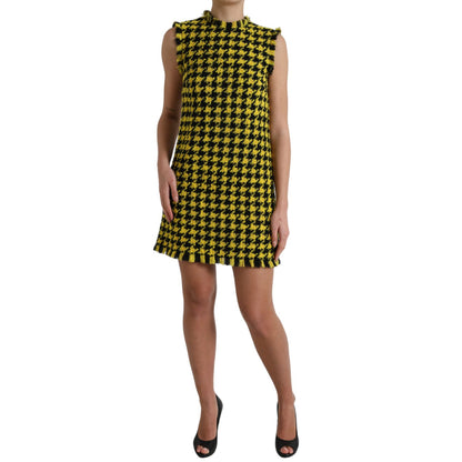 Dolce & Gabbana Yellow Houndstooth Sleeveless Aline Mini Dress