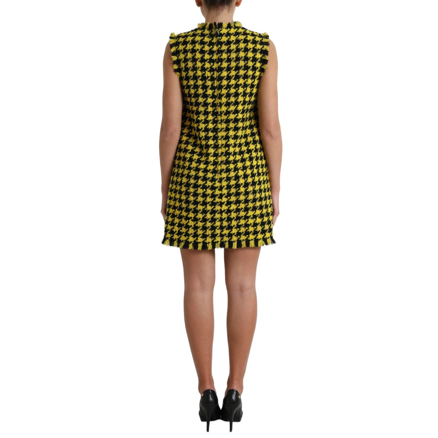 Dolce & Gabbana Yellow Houndstooth Sleeveless Aline Mini Dress