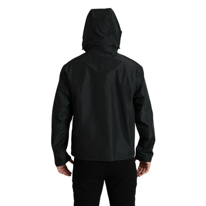 Dolce & Gabbana Black Polyester Logo Plaque Hooded Jacket