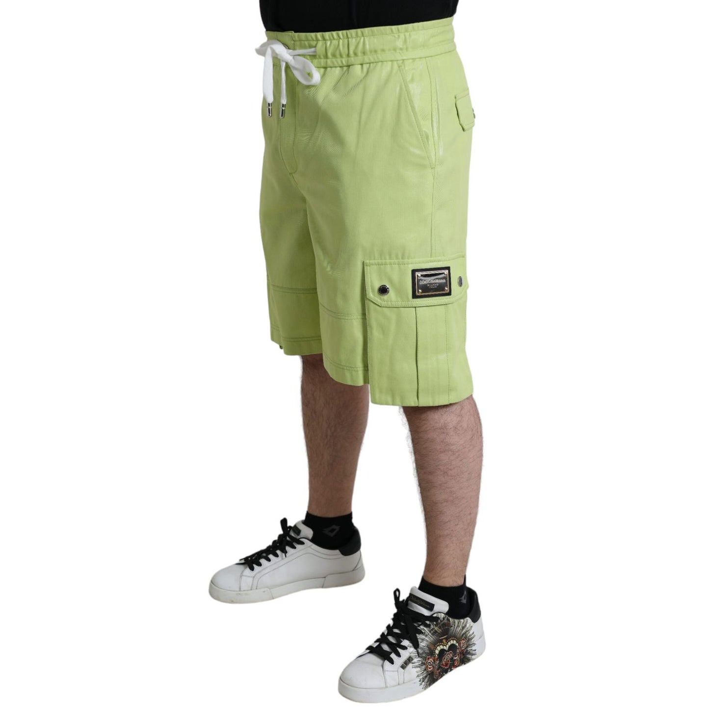 Dolce & Gabbana Light Green Cotton Men Cargo Bermuda Shorts