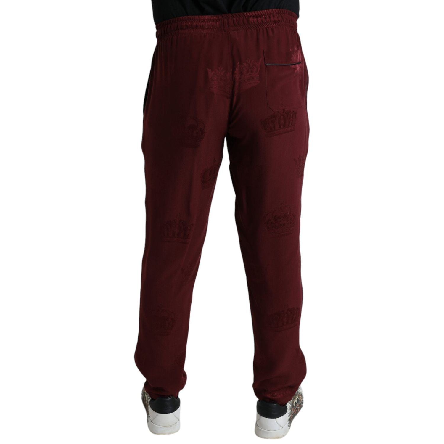 Dolce & Gabbana Maroon Crown Pattern Silk Pajama Pants