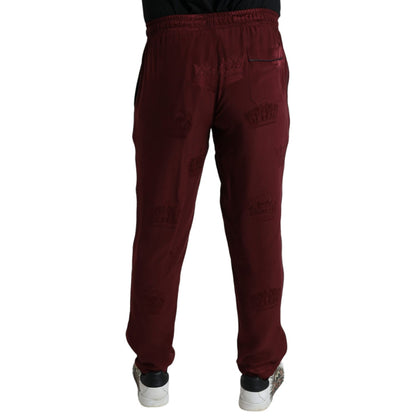 Dolce & Gabbana Maroon Crown Pattern Silk Pajama Pants