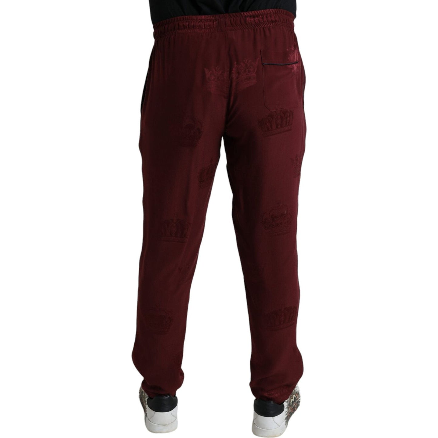 Dolce & Gabbana Elegant Maroon Silk Pajama Pants with Crown Motif Dolce & Gabbana