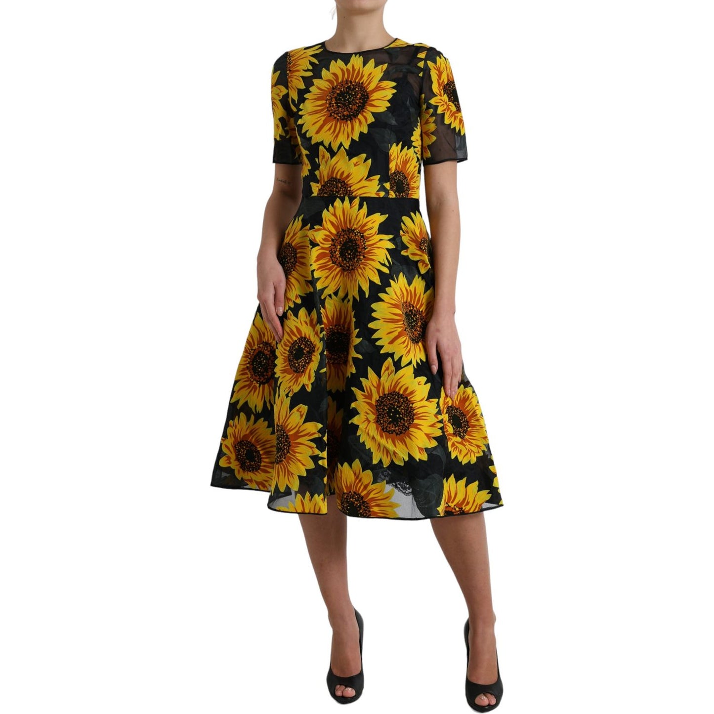 Dolce & Gabbana Summery Sunflower A-Line Midi Dress Dolce & Gabbana