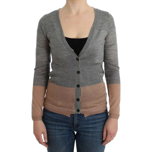 Elegant Gray Acrylic & Wool Cardigan