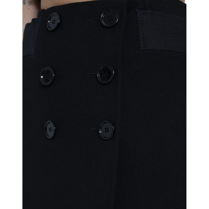 Dolce & Gabbana Black Wool Button High Waist Aline Mini Skirt
