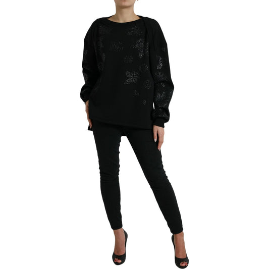 Dolce & Gabbana Elegant Black Floral Applique Sweater Dolce & Gabbana