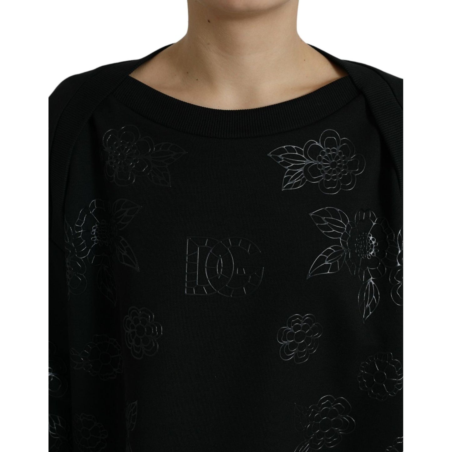 Dolce & Gabbana Elegant Black Floral Applique Sweater Dolce & Gabbana