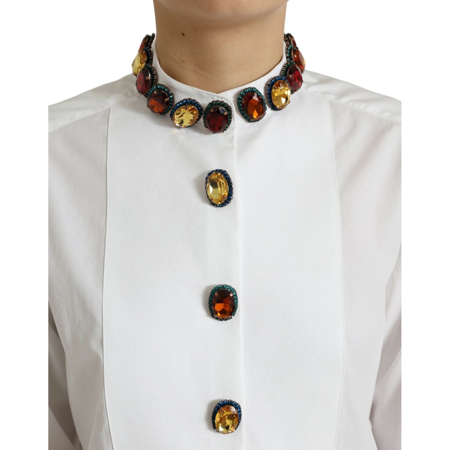 Dolce & Gabbana Elegant Crystal-Embellished White Cotton Top Dolce & Gabbana