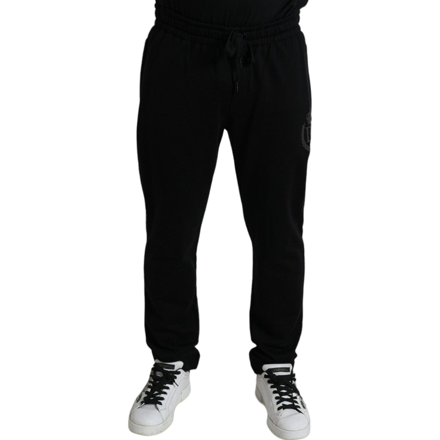 Dolce & Gabbana Elegant Black Cotton Joggers with Logo Embroidery Dolce & Gabbana