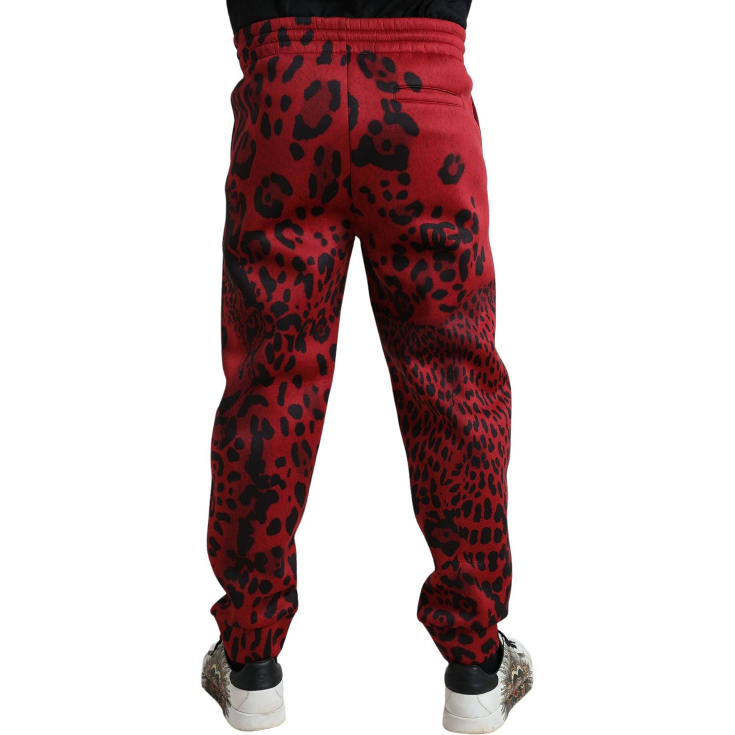 Dolce & Gabbana Red Black Leopard Stretch Jogger Pants