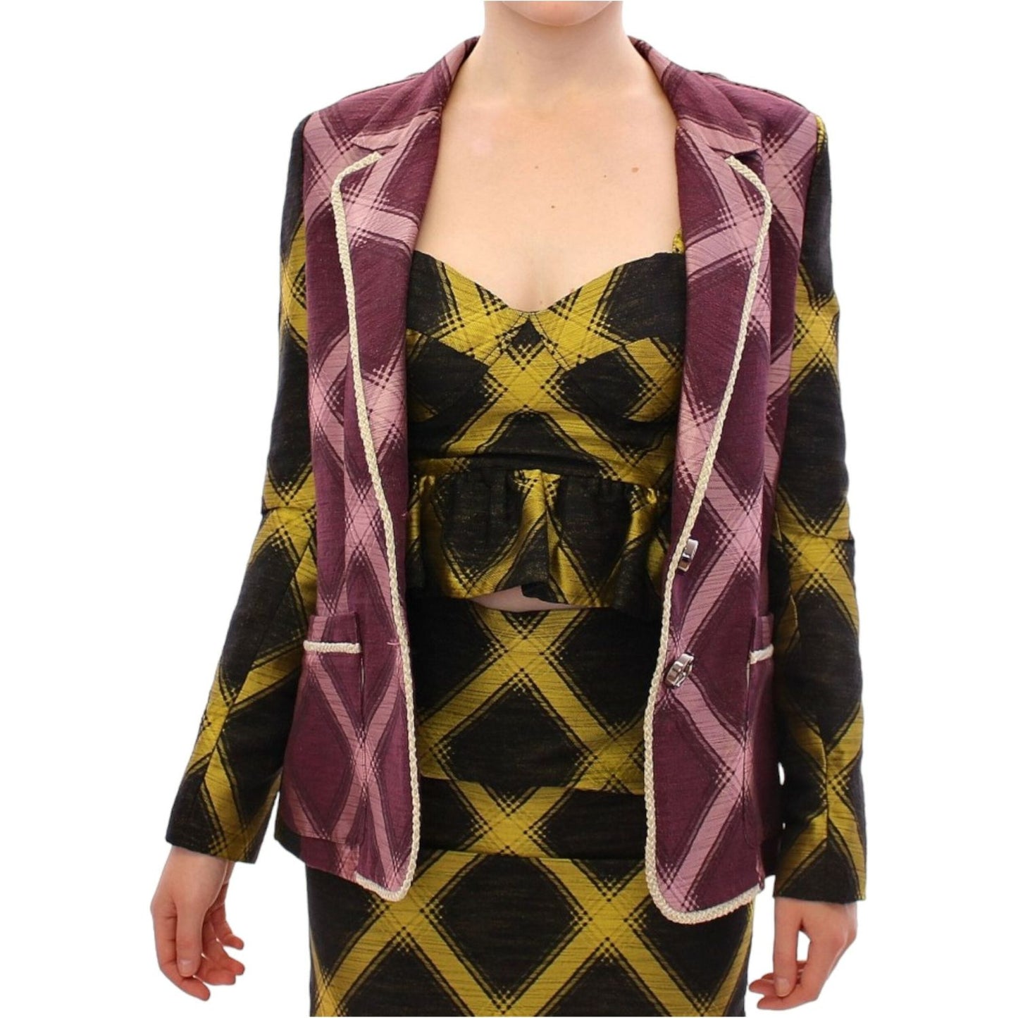 House of Holland Chic Purple Checkered Jacket Blazer House of Holland