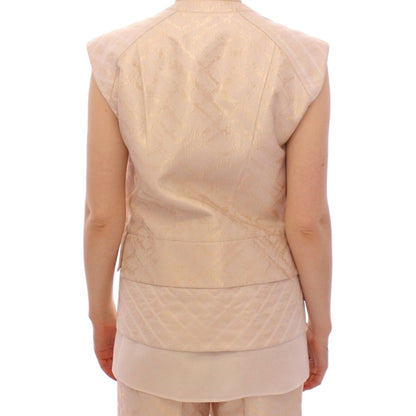 Zeyneptosun Beige brocade sleeveless jacket Zeyneptosun