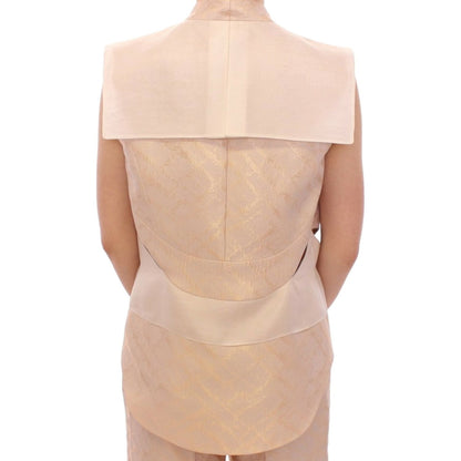 Zeyneptosun Beige brocade sleeveless jacket vest