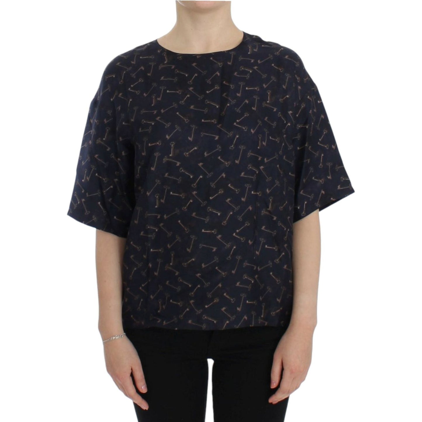 Dolce & Gabbana Enchanted Sicily Silk Blouse with Gold Keys Print Dolce & Gabbana