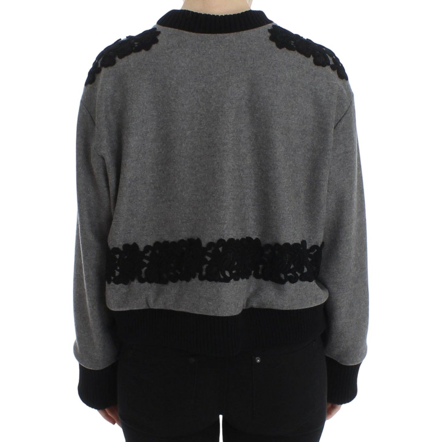 Dolce & Gabbana Gray Black Lace Wool Cashmere Sweater 1728,37% Cashmere,53% Wool,67345645728,Cashmere - Sweaters - Clothing,Clothing,Dolce & Gabbana,Gray,IT44|L,Material: 10% Cotton,New with tags,Sweaters - Clothing,Sweaters - Women - Clothing,Sweatshirts
