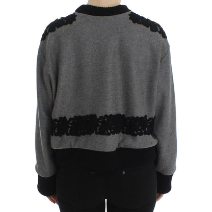 Dolce & Gabbana Gray Black Lace Wool Cashmere Sweater 1728,37% Cashmere,53% Wool,67345645728,Cashmere - Sweaters - Clothing,Clothing,Dolce & Gabbana,Gray,IT44|L,Material: 10% Cotton,New with tags,Sweaters - Clothing,Sweaters - Women - Clothing,Sweatshirts